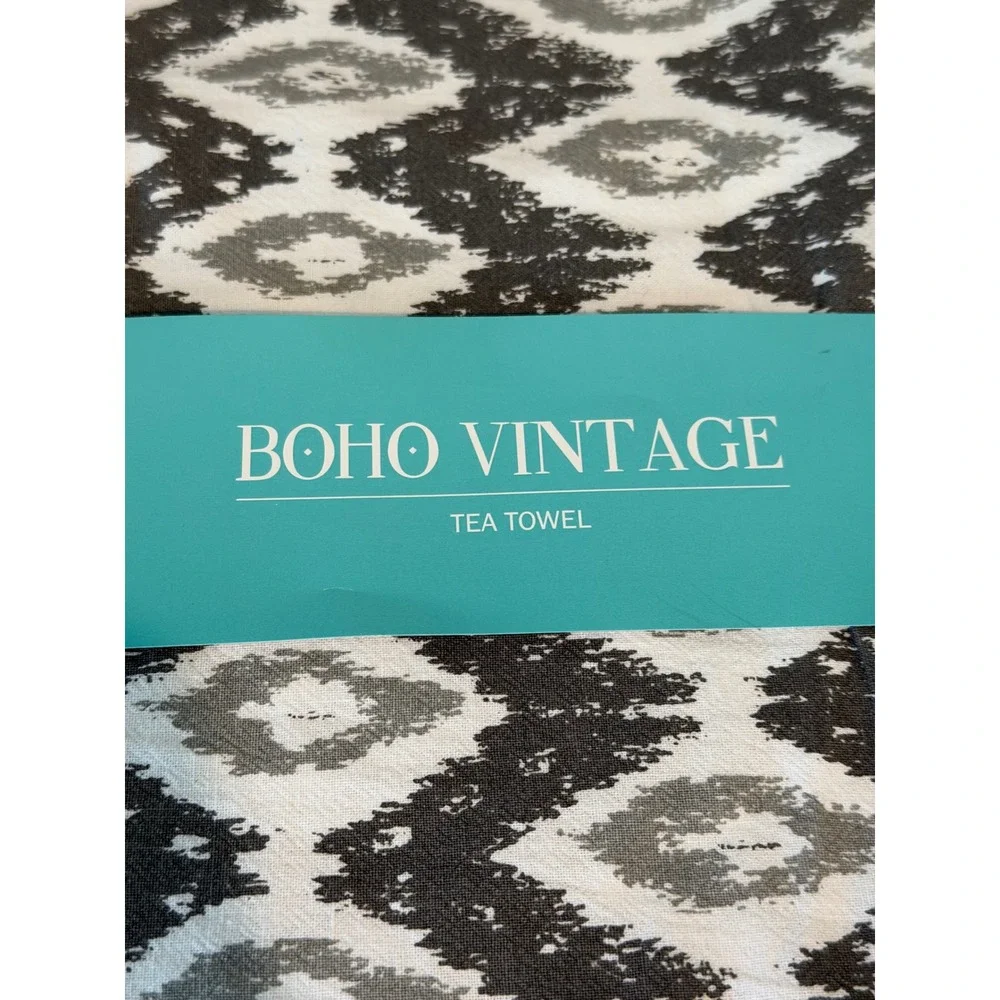 CTW Home Collection Backroads Boho Vintage Tea Towel Black White Ikat Cotton
